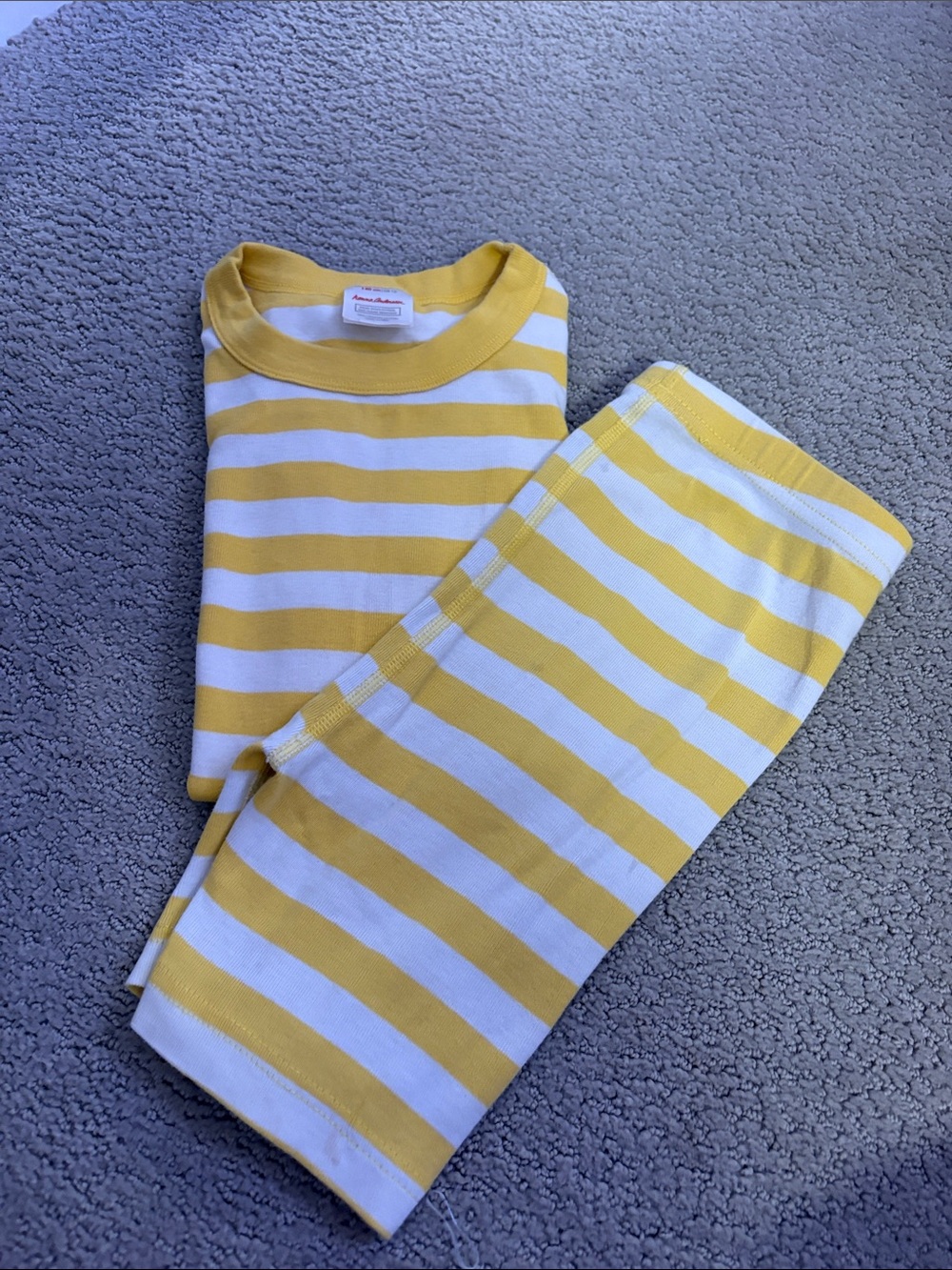Hannah Anderson Yellow and White Striped Kids Pajama Set - Size 10 Sleepwear